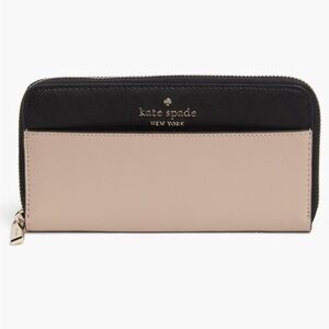 kate spade two-tone zip wallet in black & blush